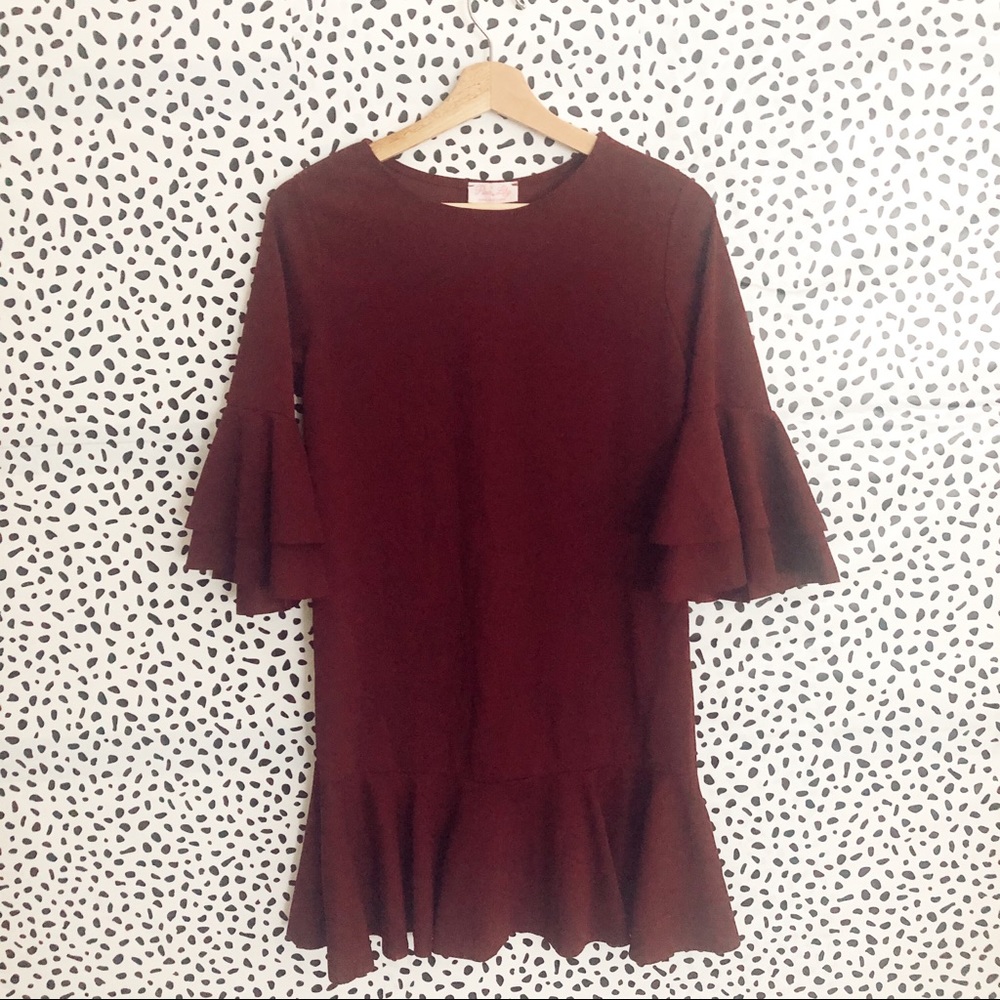 Pink lily maroon long sleeved ruffle dress